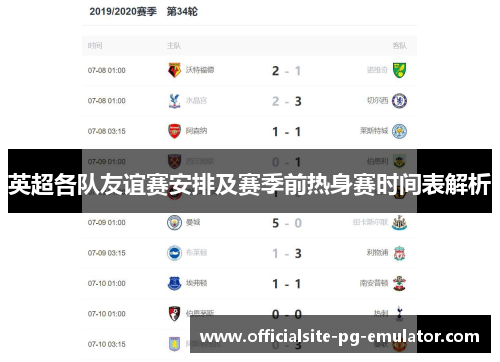 英超各队友谊赛安排及赛季前热身赛时间表解析