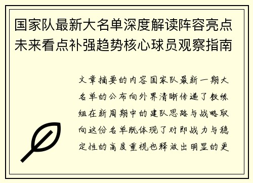 国家队最新大名单深度解读阵容亮点未来看点补强趋势核心球员观察指南